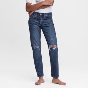 RAG & BONE Rosa Mid Rise Boyfriend Button Fly Distressed Jeans in Emory Wash